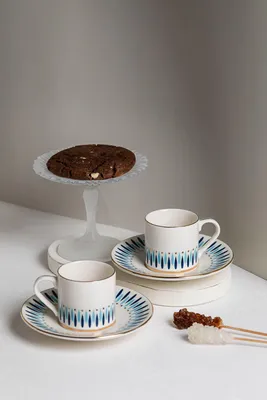 Produktbild von Hermia Concept, Hochwertiges Kaffeetassen-Set (4 Teile) - Porzellan, Weiß/Gold/Blau