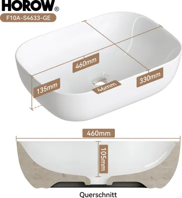 Produktbild von HOROW 46x33 cm Oval Aufsatzwaschbecken Keramik Waschale Badzimmer Weiß Handwaschbecken