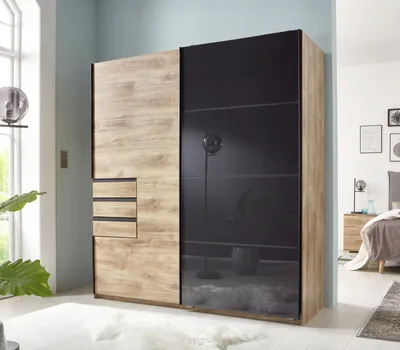 Produktbild von Schwebtürenschrank Oldenburg Artisan Eiche Glas Grey 180 cm