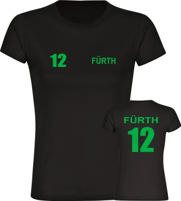 Produktbild von multifanshop Damen T-Shirt - Fürth - Trikot Nummer 12, schwarz, Größe L