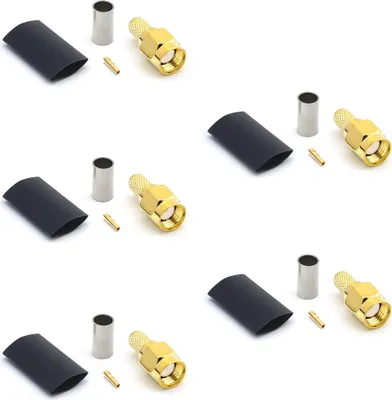Image de RP-SMA mâle RG58 LMR195 RG303 RG141 RG142 RG400 Connecteur de câble coaxial à sertir HF, doré (pack de 5)