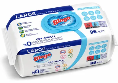 Produktbild von Bingo Feuchttücher Weißseife 96 Blatt – Mehrzweck Reinigungstücher – Große Oberfläche