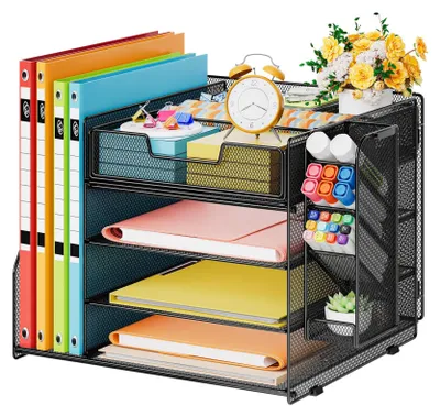Image de Organisateur de bureau avec 4 compartiments et 1 porte-stylos