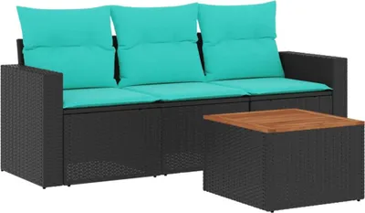 Obrázek produktu pro vidaXL 4dílná zahradní sedací souprava s polštáři Black Poly Rattan