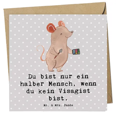 Produktbild von Mr. & Mrs. Panda faltkarte Visagist Herz - Grau Pastell - Geschenk, anlasskarte, Kosmetiker, Spruch, doppelkarte, Kosmetikstudio, Ausbildung, Glückwunschkarte, Klappkarte