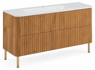 Obrázok produktu pre Skrinka do kúpeľne, rozmer 120 cm, Imitácia dreva "Craft-Eiche", s umývadlom, zlaté nožičky, rozmer 120,7 x 44,4 x 64,9 cm, Obrázok generovaný UI