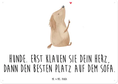 Produktbild von Mr. & Mrs. Panda Schild Hund Liebe DIN A5 - Weiß - Geschenk, Sprüche, wandtafel, Türschild, Herz, Hunde, Wandbild, Blechschild, tafel