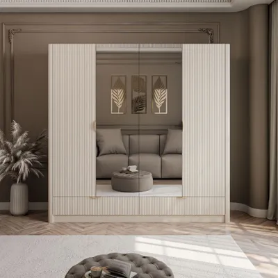Produktbild von Kleiderschrank SCARLETT mit Schubladen / Beige + Gold
