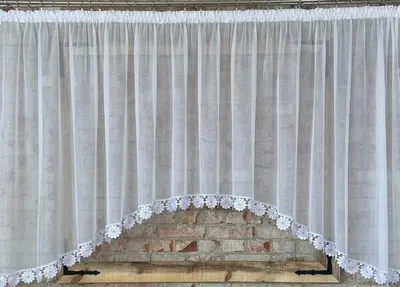 Produktbild von Vorhang fertig 400x150, weißer Voile, Guipure Blume 8cm