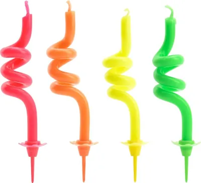 Produktbild von Gedrehte Geburtstagskerzen, Mix, 8cm (1 Packung / 4 Stück)