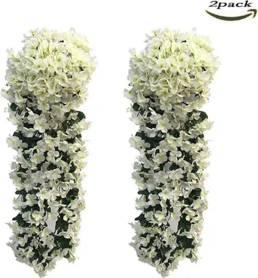Produktbild von 2 Stück kunstblumen veilchen  hgende blumen/hgende kunstblumen/hgende kunstpflanzen/kunstpflanze hängend/700 mm/Party Dekoration/Hochzeit Dekoration-Weiß