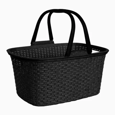 Produktbild von 32 Liter Rattan Henkel Wäsche Korb Einkaufskorb Bügel Plastik Griffen Kunststoff