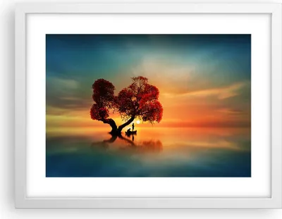 Produktbild von Gerahmtes Poster - Weißer Rahmen - See Natur Nacht - 40x30 cm - Wand Bild - Wanddeko - Wandbilder - Kunstposter - Wandposter - Bilderrahmen - Bilder - Kunstdruck - Wandbild - P2WAA40x30-3458