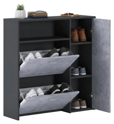 Produktbild von Schuhschrank Dpinn, Platzsparendes Schuhregal, Schuhregal für den Eingangsbereich, Schrank mit 3 Falttüren, 92x27h94 cm, Anthrazit, Zement