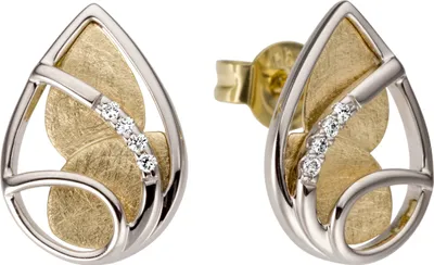 Produktbild von Ohrstecker Tropfen 585 Gold Weißgold Gelbgold bicolor 8 Diamanten Brillanten