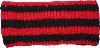 Produktbild von Stirnband aus Wolle - schwarz-rot gestreift - handgestrickt