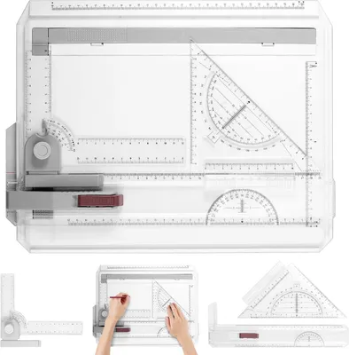 Productafbeelding van ESynic A3 Multifunctionele Tekentafel 50.2x36.8cm met Verstelbaar Meetsysteem Hoek - Bureauset met Gradenboog - Papierpositioneerder
