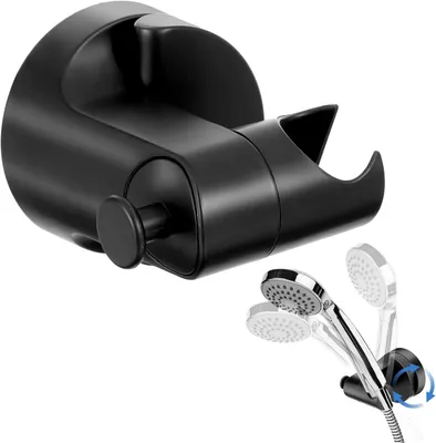 Produktbild von Duschkopfhalterung mit Saugnapf - 360° drehbar - Ohne Bohren - Handbrausehalter - Großer Saugnapf - Schwarz - Für glatte Badezimmeroberflächen