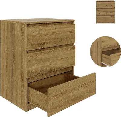 Zdjęcie produktu dla YUMEBLY | Komoda BASIC z 3 szufladami 61x75x40 cm – funkcjonalna komoda do salonu, sypialni i biura | Dąb Artisan