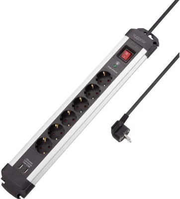Produktbild von Sygonix SY-4755604 Überspannungsschutz-Steckdosenleiste 6fach Silber, Schwarz 1 St.