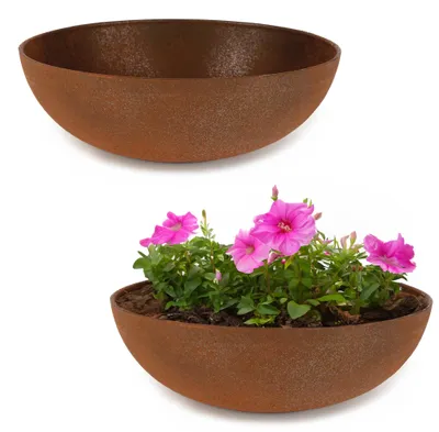 Image de Jardinières pour l'extérieur Jardinière décorative ronde aspect rouille 37 x 10,5 cm