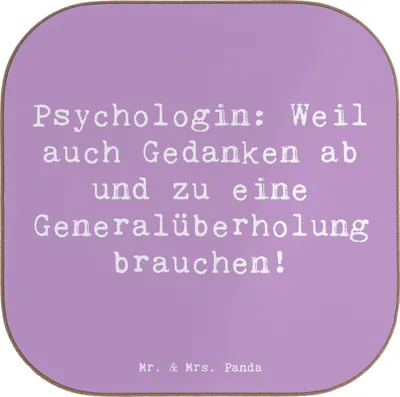 Produktbild von Mr. & Mrs. Panda Untersetzer für Gläser Spruch Psychologin Gedanken - Lavendeltraum - Geschenk, Geschenke Berufstätige, Tassen, handgefertigte, Flaschenuntersetzer, Beruf