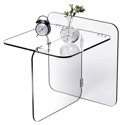 Produktbild von Acryl-Beistelltisch, Kleiner Quadratischer Tisch für Wohnzimmer, Transparent, Modern, Nachttisch, Geometrisch, 50×45.8×50 cm