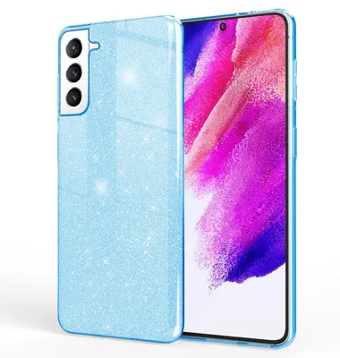 Produktbild von NALIA Robuste Glitzerhülle für Samsung Galaxy S21 FE, Glänzende Glitzer Hybrid Schutzhülle Verstärkte Silikonhülle Hellblau