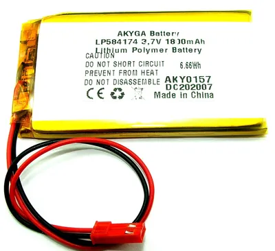 Immagine prodotto di Batteria Li-Polimeri, 1800mAh, 3,7V, connettore JST-2, dimensioni 5,8 x 41 x 74 mm