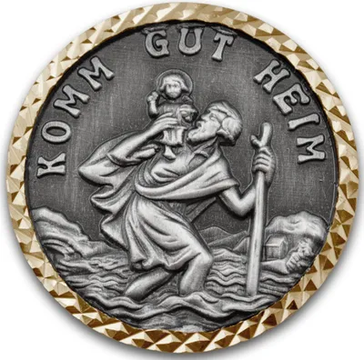 Produktbild von Heiliger Christophorus Auto Magnet oder selbstklebend Ø3 cm Plakette Silber Gold Schutzpatron Schutzengel Medaille Glücksbringer S155
