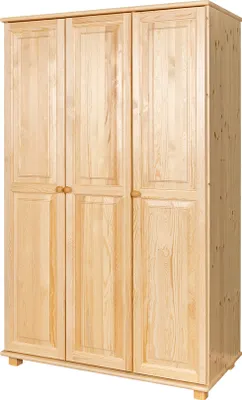 Produktbild von Kleiderschrank aus Kiefer Vollholz massiv, 3-türig, 1 Kleiderstange, 190x120x60 cm (HxBxT)