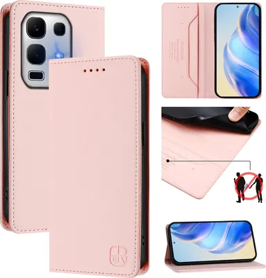 Produktbild von Lederhülle für Infinix Note 50x Hülle Flip Brieftasche Kartenfächern Ständer Schutzhülle Pink