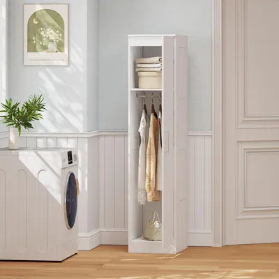 Produktbild von Regal, Kleiderschrank Mehrzweckschrank mit Kleiderstange, Soft-Close-Tür, Spanplatte, 52 x 40 x 180 cm, belastbar bis 45 kg, für Schlafzimmer