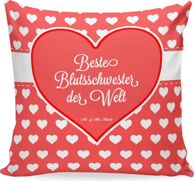 Produktbild von Mr. & Mrs. Panda Deko Kissen Blutsschwester - Geschenk, Polster, 40x40, Familie, Tochter, Schwestern, Sofakissen, Schwesterherz, für sofa, Sister, kuschelkissen