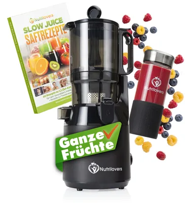 Slow Juicer XXL 130 mm, Kaltpress, 200 W, BPA-frei, inkl. Saftflasche