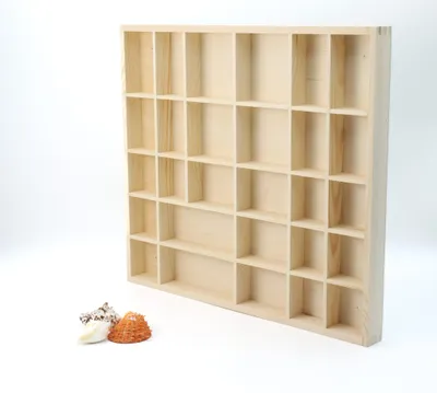 Produktbild von Woodweaver | Holz Setzkasten mit 28 Fächern |  40x45cmx3.5cm | Zum Streichen, Beizen, Dekoriere | Schmuck- & Sammleraufbewahrung | Geschenkideen