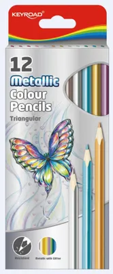 Image de Crayons de couleur triangulaires métallisés KEYROAD, 12 couleurs