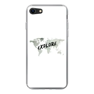 Produktbild von MuchoWow® Handyhülle Schutzhülle Hülle für iPhone 7 Weltkarte - Grau - Zitat Silikon Softcase Handy Hülle - Kartenhalter