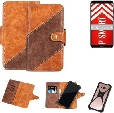 Produktbild von K-S-Trade Handy-Hülle Schutz-Hülle Bookstyle Case Wallet-Case kompatibel mit Huawei P Smart Handy Cover Bumper Kantenschutz Smartphone dunkelbraun