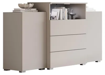 Produktbild von MIRJAN24 Kommode Urban III, Stilvoll Highboard, Modern Wohnzimmer Sideboard (Cashmerebeige, mit LED-Beleuchtung)