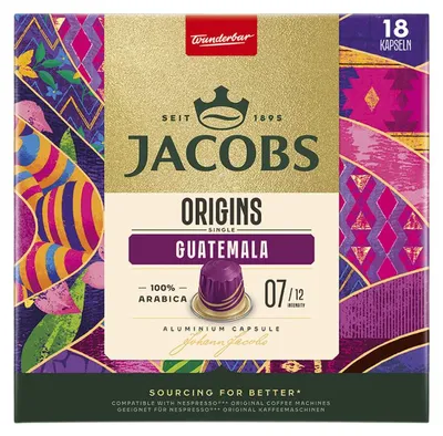 Produktbild von Jacobs Origins Guatemala Kaffeekapseln für Nespresso®-Maschinen, 18 Stück.