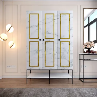 Image de Skye Decor, Martin 3 - Blanc, Noir, Or, Armoire, Blanc, 100 % PANNEAUX DE PARTICULES MÉLAMINÉS, 126 x 50 x 200 cm