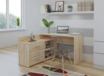 Produktbild von Funktionaler Eckschreibtisch DANY 120 cm mit 3 Schubladen und Stauraum