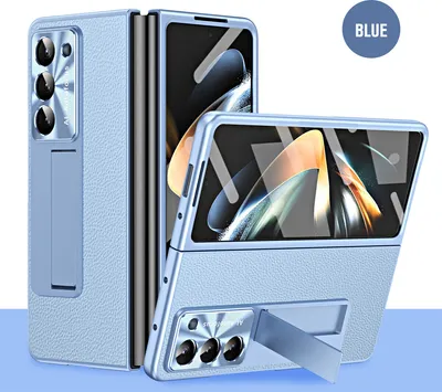 Obrázek produktu pro Pouzdro na Samsung Galaxy Z Fold 6 Litschi tvrdé PC pouzdro s ochranou displeje, ochranou objektivu, stojánkem modré