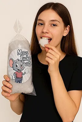 Produktbild von Zuckerwatte |  Graue Mauszuckerwatte im Poly-Spitzbeutel 70g - mit einem Geschmacks-Mix - Süßigkeit für Party und Mitgebsel