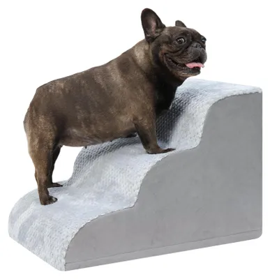 Productafbeelding van Hondentrap met 3 treden, 40 cm hoog, huisdiertrap voor kleine honden en katten, met afneembare, wasbare bekleding, 40 x 57 x 40 cm, grijs