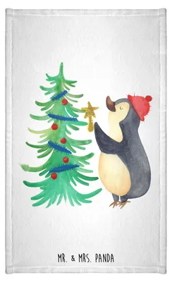 Produktbild von Mr. & Mrs. Panda Handtuch Pinguin Weihnachtsbaum - Weiß - Geschenk, Gästetuch, Frotteetuch, baumwolle, Klein, Weihnachten, Baumwollhandtuch, Winter