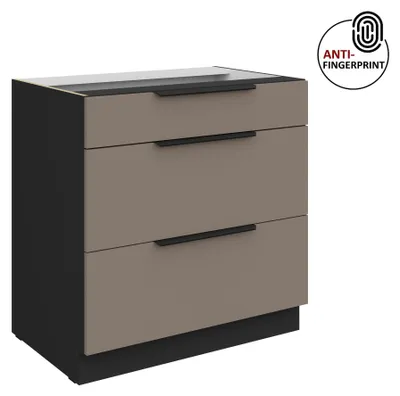 Produktbild von Küchen Unterschrank 80 cm Küche ARIA Sandgrau ultra matt + Schwarz matt, hochwertige Fronten mit Anti Fingerprint Beschichtung, Soft-Close Küchenzeile Küchenblock