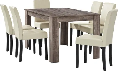 Image de [en.casa] Table de salle à manger en chêne antique avec 6 chaises en similicuir crème rembourrées 140x90 Groupe de salle à manger