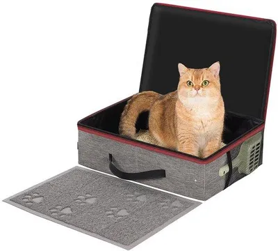 Immagine prodotto di Trasportino da viaggio leggero per gatti con coperchio a chiusura ermetica + 1 paletta + 1 materassino, impermeabile e facile da trasportare